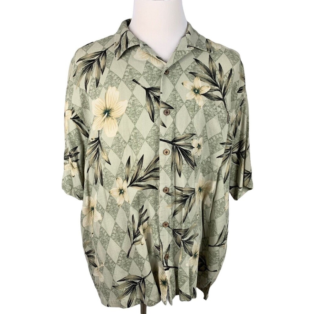 Mazzoni Vintage 100% Silk Shirt Men 2X Short Sleeve Hawaiian Print Collar Loop